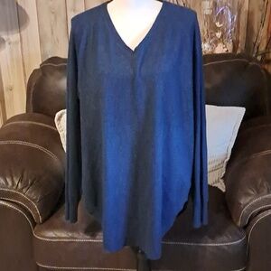 Joh Blue Cashmere Blend V-Neck Sweater Rounded Hem Size XL Oversized